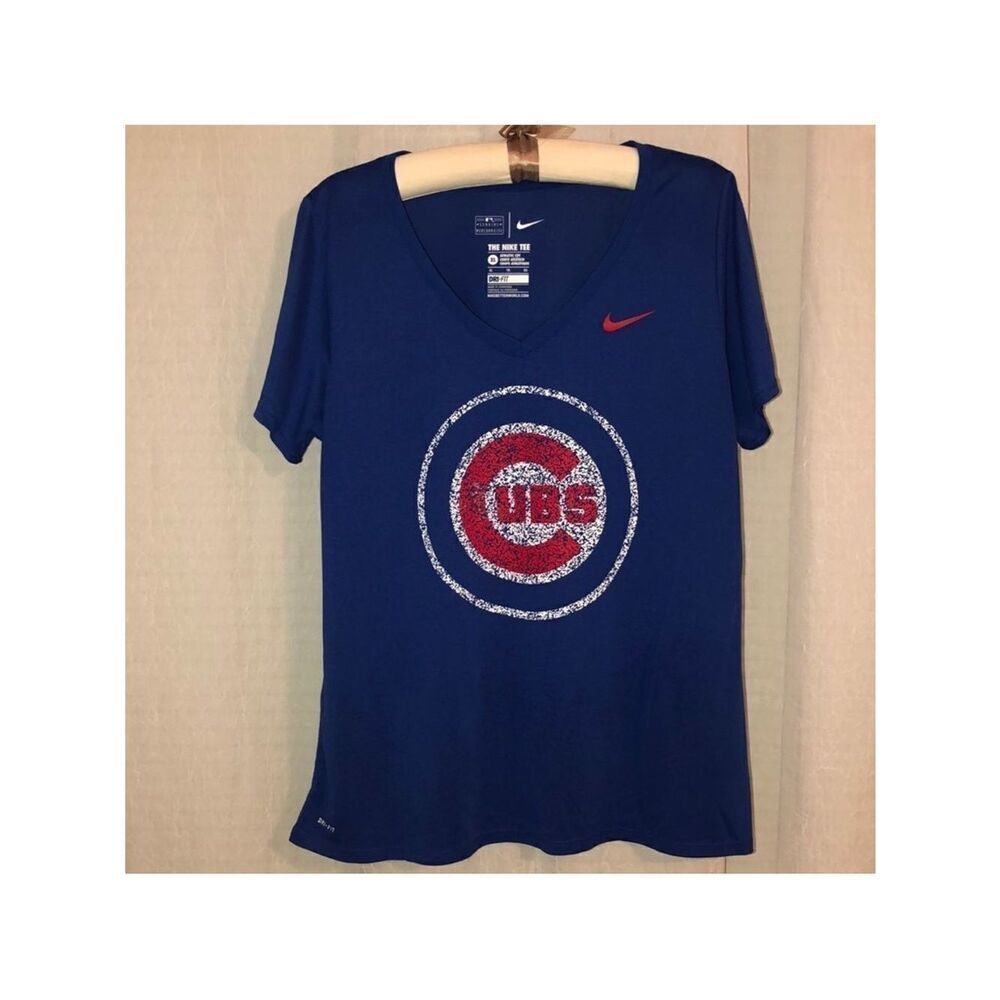Nike XL Dri-Fit Chicago Cubs Royal Blue Red White Short Sleeve V-neck Tee